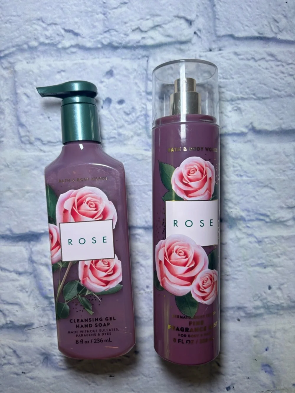Bath & Body Works Rose Fragrance Mist Body Spray Splash 8Oz & Rose Soap 8oz READ